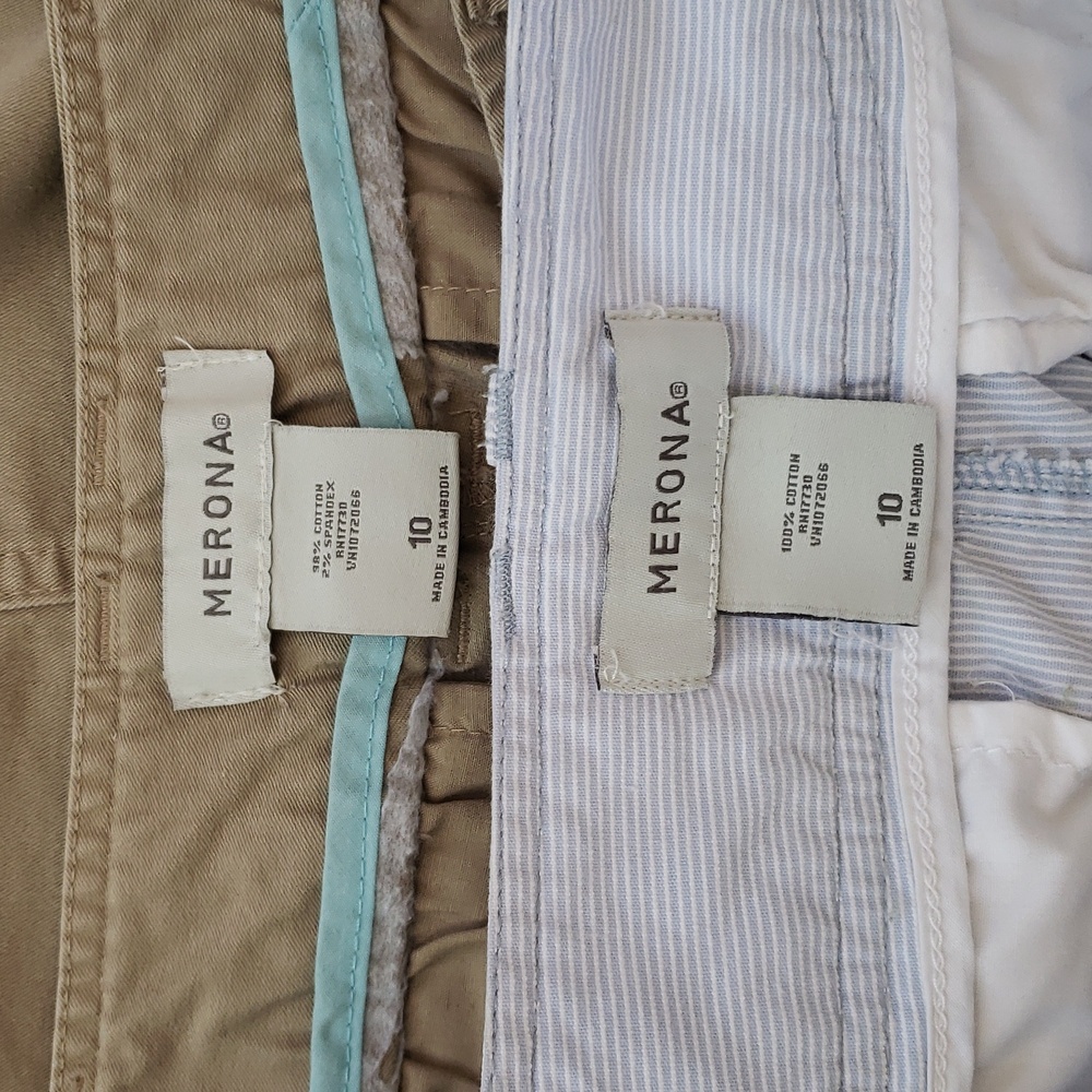 MERONA Skirt Bundle Size 10 Lot of 2 Tan Cotton Chino & Blue Seersucker - Picture 10 of 10